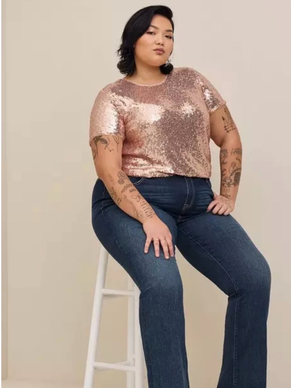 TORRID Abbey Sequin Top, Beige Champagne Color, Party Or Special Occasion, 5 5X - Picture 2 of 16